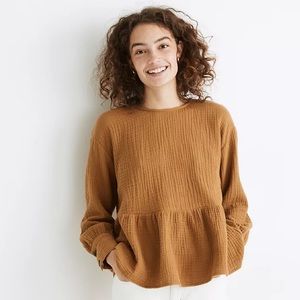 Madewell Lightspun Button-Back Peplum Top